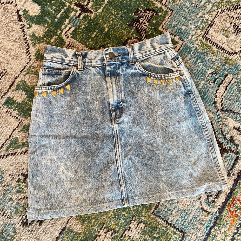 SUPER VINTAGE Denim Skirt w/ Brass Heart Detailing